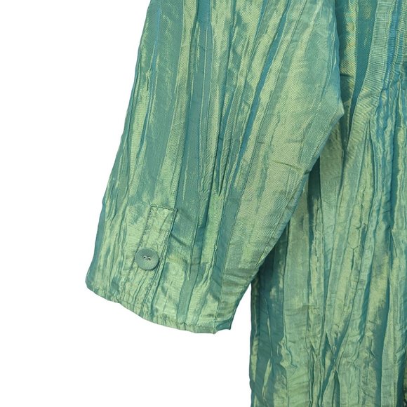Noelle Crinkle Pleat Tunic Top Jacket Iridescent Green Size 16/18 Button Front - Picture 8 of 13
